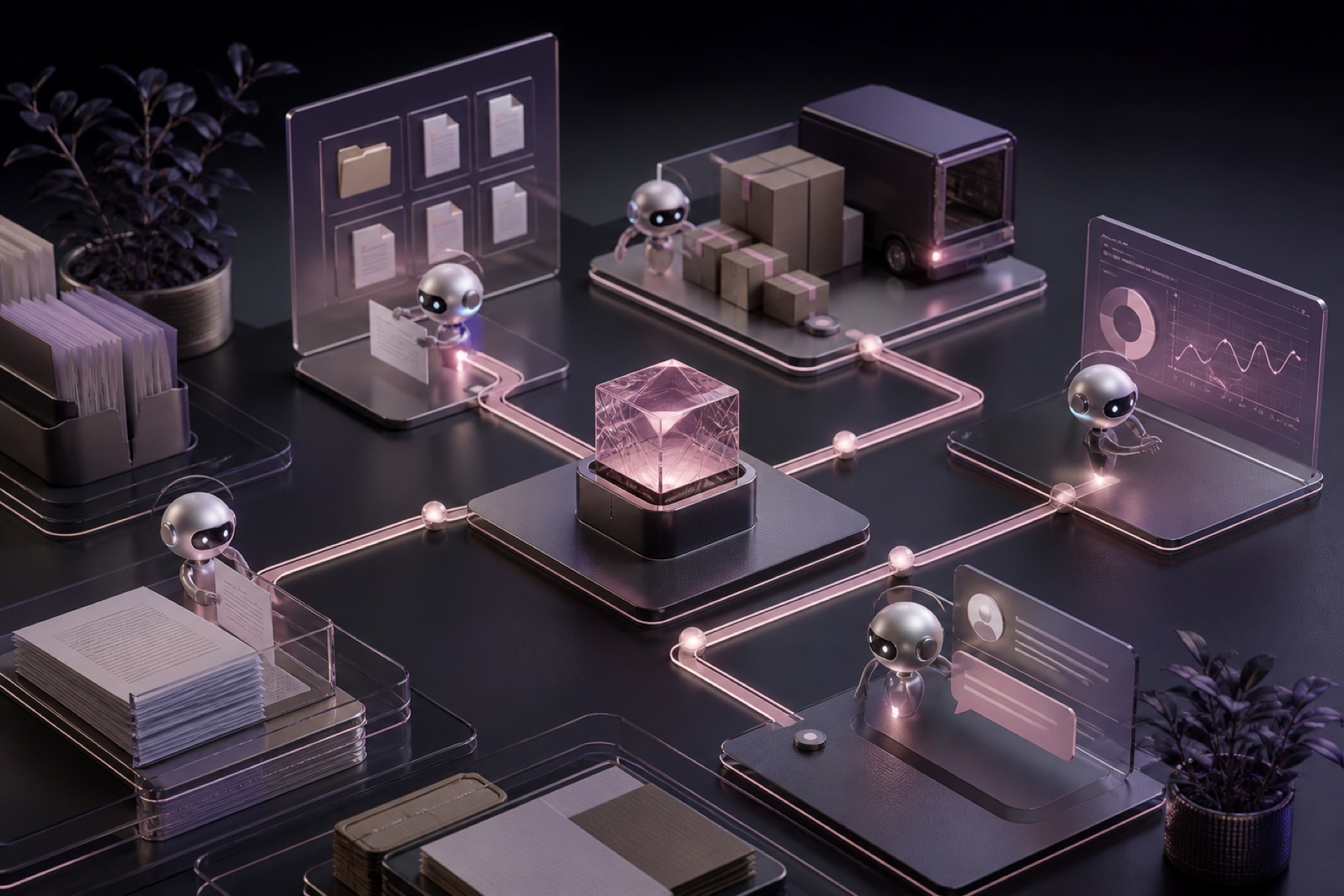 Modular AI agents coordinating digital business workflows
